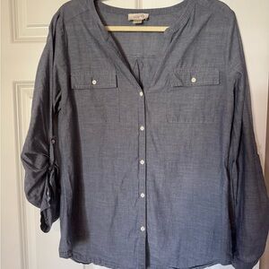 LOFT Blue Button-Up Shirt Medium